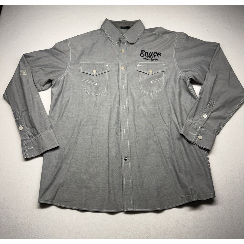 Enyce New York 1996 Men’s Button Up Shirt XL Gray Long Sleeve Streetwear